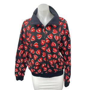 Love Moschino Black Red Thunder Hearts Long Sleeve Full Zip Sweatshirt Top Sz 4